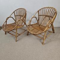 2 fauteuils coquilles rotin